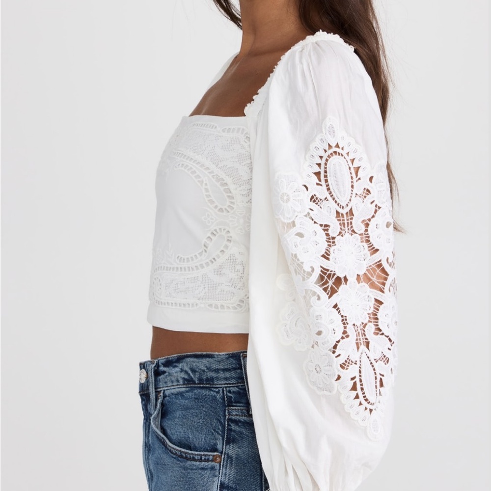 Farm Rio Crop White Peasant Blouse - Picture 2 of 12